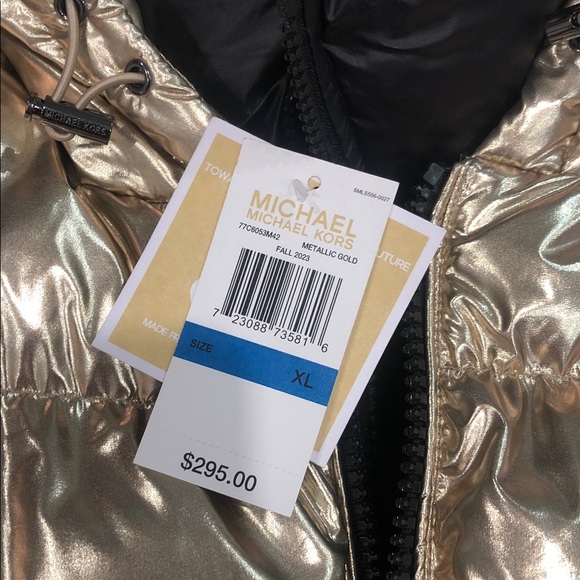 New Michael Kors Metallic Gold Puffer Jacket XL - Picture 2 of 8